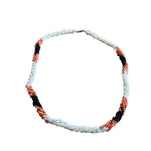 Vintage Multicolor Beaded Twist Necklace Mother of Pearl Shell Dyed Orange Black